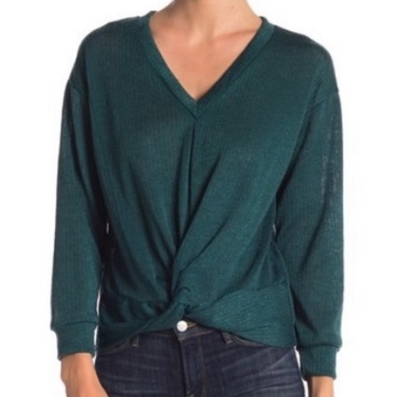 Lush Front Knotted Twist Sweater in Teal, Size L​​​​​​​​​ - Picture 1 of 3